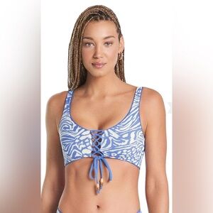 💙 MAAJI BLUE BELL DANZEL LACE UP BRALETTE TOP & REGULAR RISE THIN SIDE BOTTOM 💙
